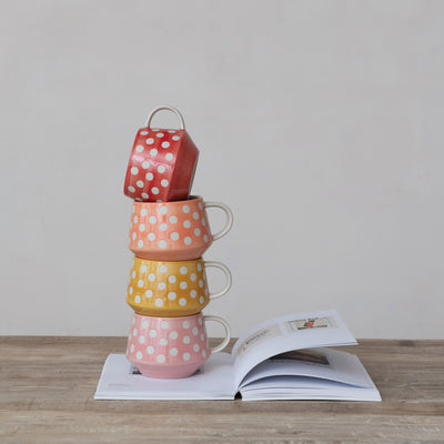 14 oz. Hand-Painted Stoneware Mug w/ Wax Relief Dots
