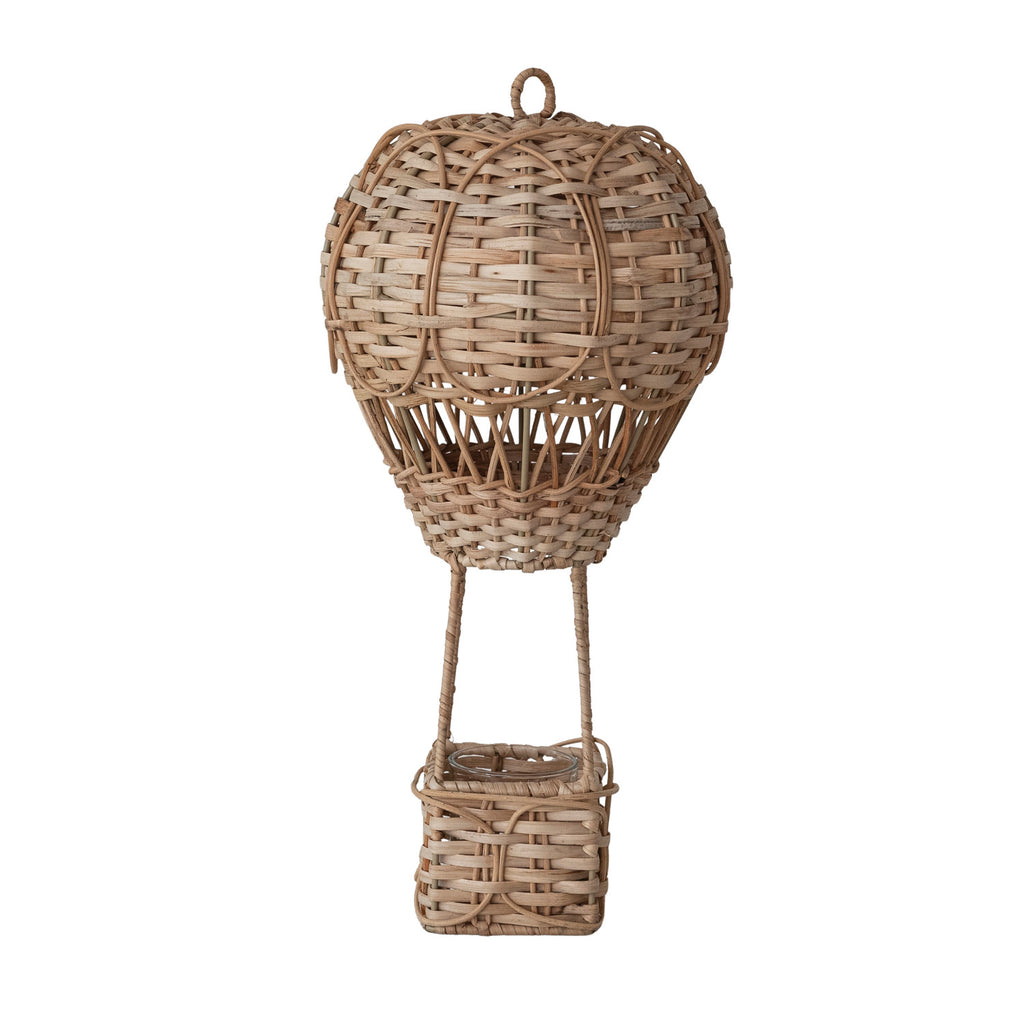 Hand-Woven Rattan Hot Air Balloon Tealight Holder/Vase with Glass Insert