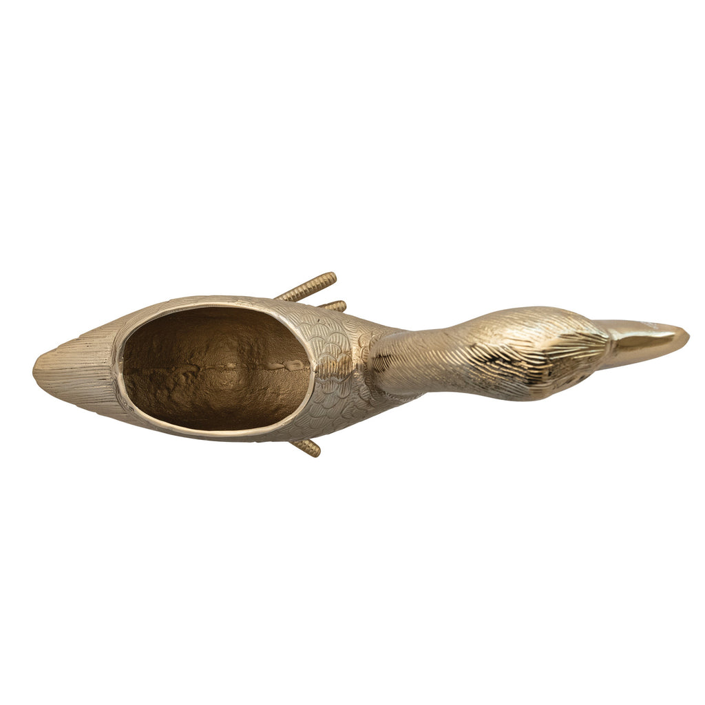 Cast Aluminum Goose Shaped Planter/Container with Gold Finish