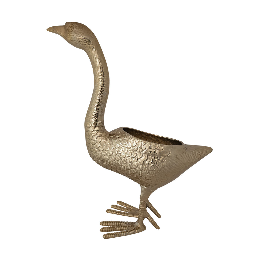 Cast Aluminum Goose Shaped Planter/Container with Gold Finish