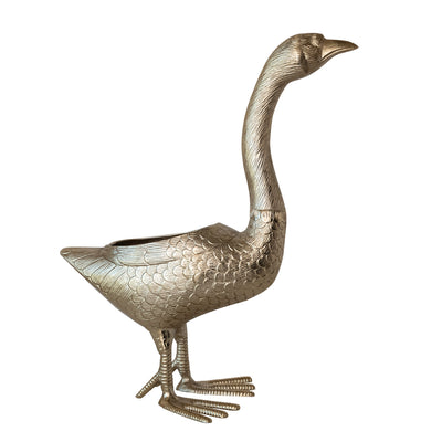 Cast Aluminum Goose Shaped Planter/Container with Gold Finish