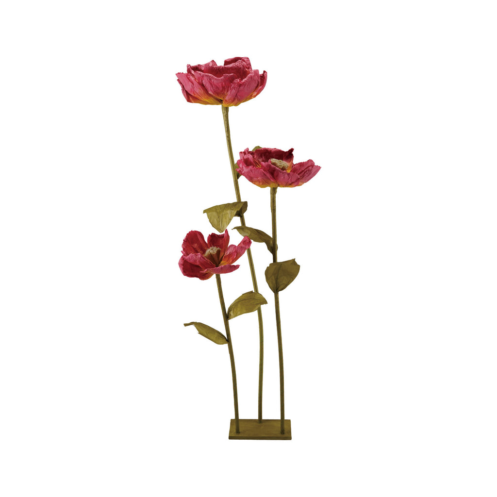 Paper Flowers with Stand in Burgundy and Green