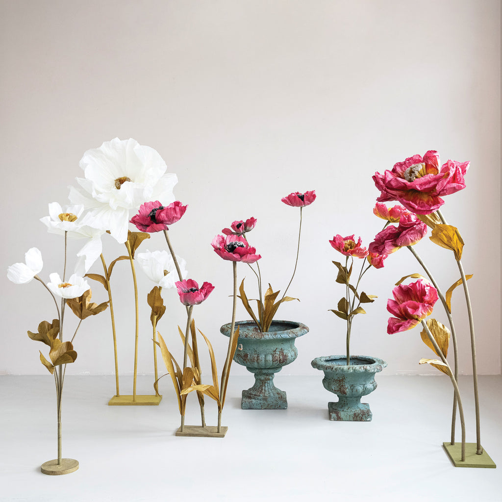 Paper Flowers with Stand in Burgundy and Green
