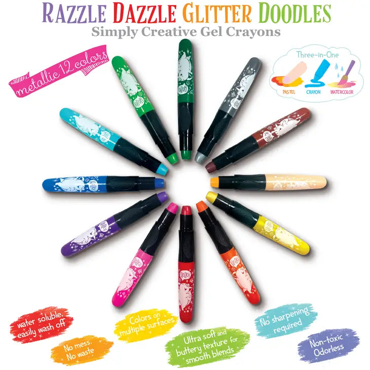GLITTER DOODLE GEL CRAYONS - ANIMALS AROUND THE WORLD