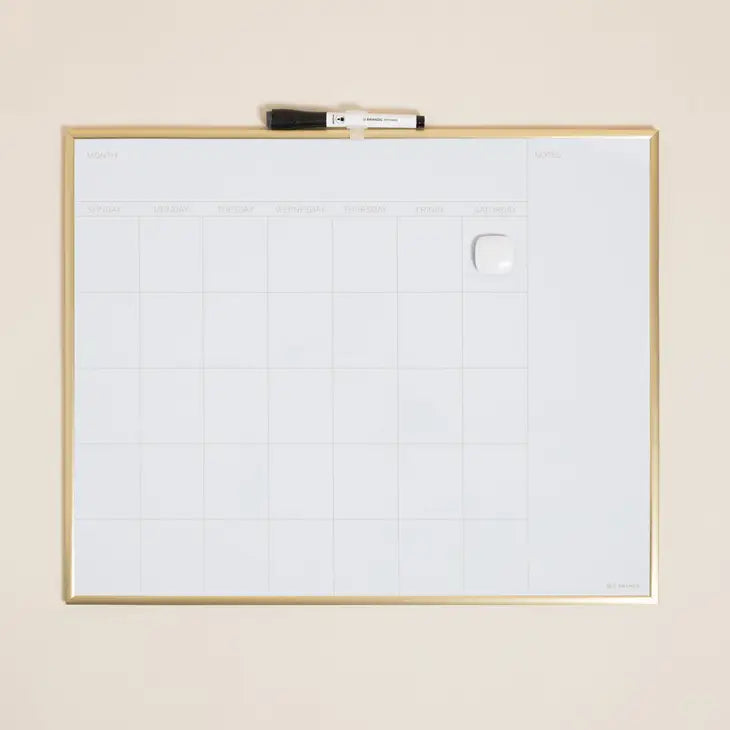 MAGNETIC MONTHLY CALENDAR GOLD FRAMED DRY ERASE BOARD - 16"X20"