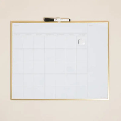 MAGNETIC MONTHLY CALENDAR GOLD FRAMED DRY ERASE BOARD - 16