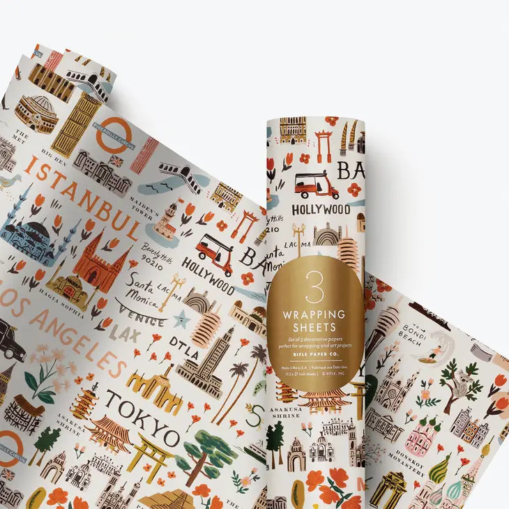 ROLL OF 3 BON VOYAGE WRAPPING SHEETS