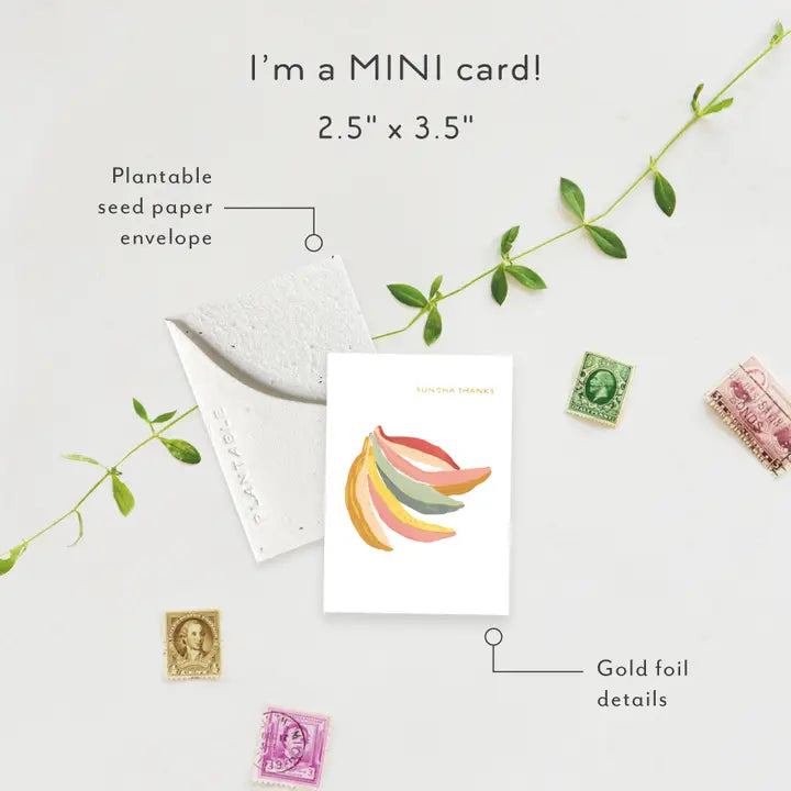 Plantable Card - Bananas Sprout - Thank You Mini Greeting Card (2.5" X 3.5")