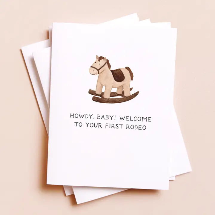 Howdy Baby First Rodeo — Rocking Horse Western Baby Card