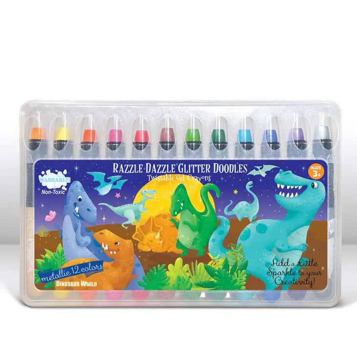 GLITTER DOODLE GEL CRAYONS - DINOSAUR WORLD