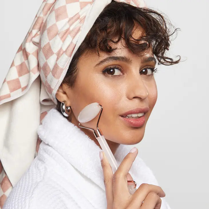 EXTRA LARGE QUICK-DRY HAIR TOWL WRAP - TERRACOTTA CHECKER