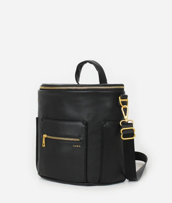 The Mini - Faux Leather Diaper Bag Travel Backpack Crossbody in Black