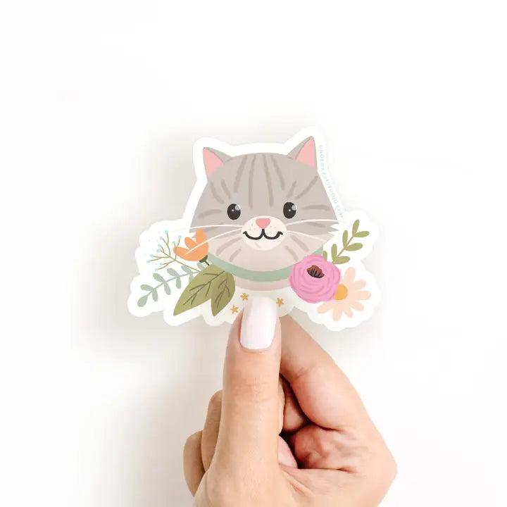 Tabby Cat Floral Sticker