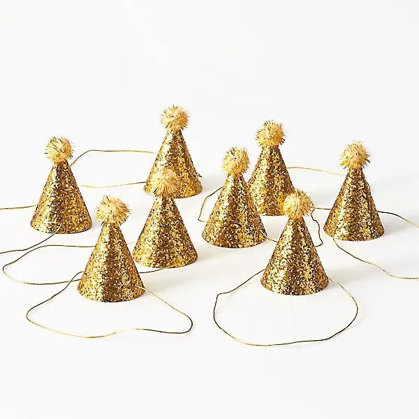 GOLD GLITTER MINI PARTY HATS