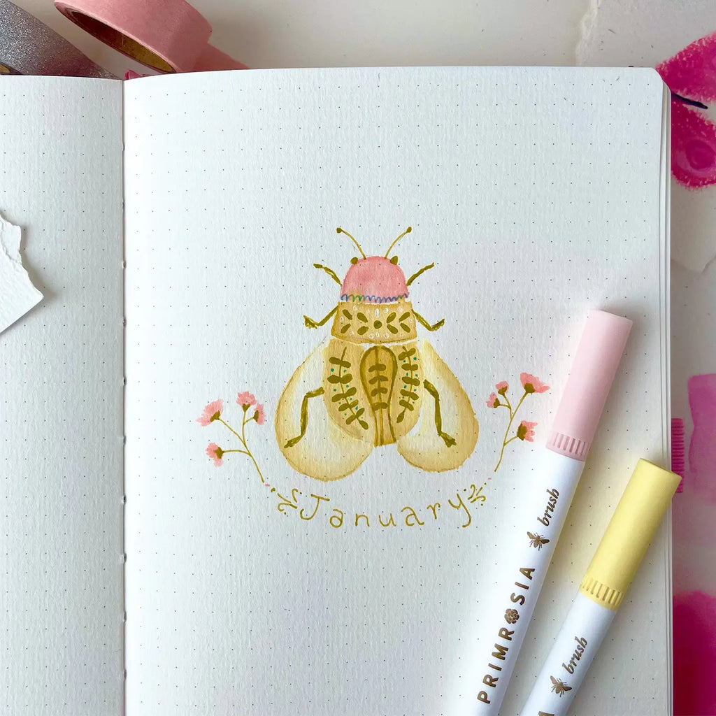 'butterfly' Pink – Watercolor Dot Grid Journal A5
