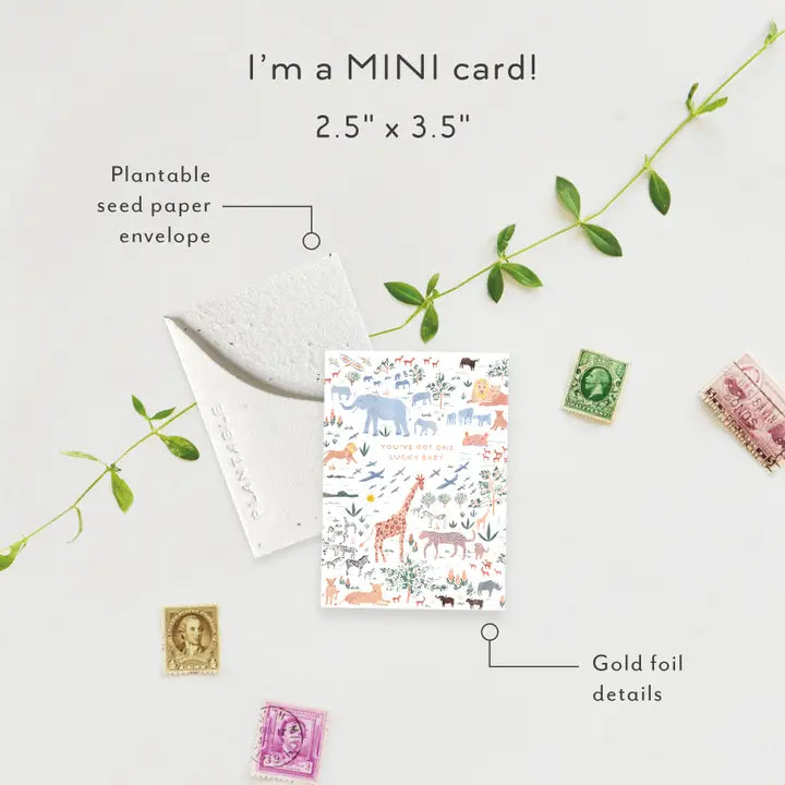 Plantable Card - Lucky Baby Sprout - Baby Mini Greeting Card (2.5" X 3.5")