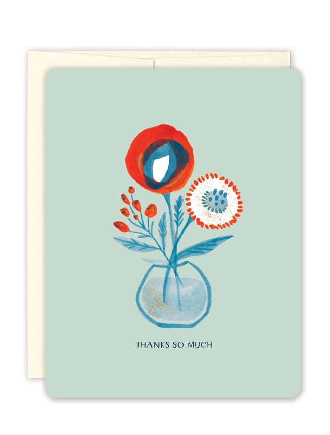 RED & BLUE VASE BOXED THANK YOU CARDS - SET OF 10