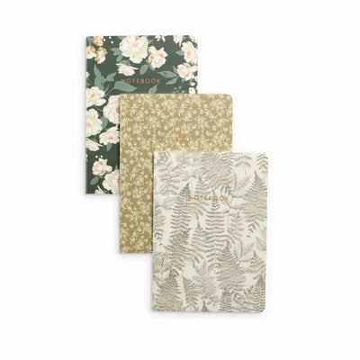 Reverie Notebooks | Set of 3 | Ferns, Green & Gold Florals