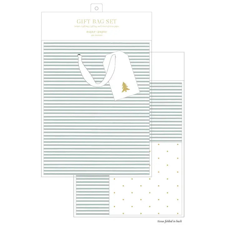 Gift Bag Set, Green Stripe