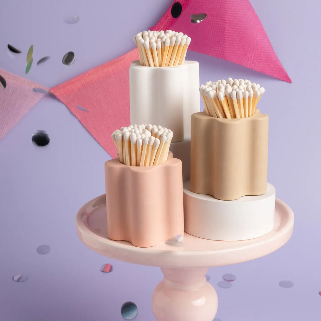 Neutral Flower Vessel with White Matchsticks