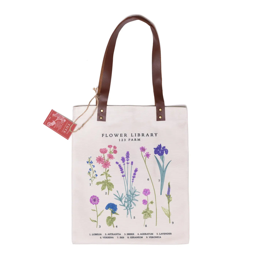 Leather Strap Tote Bag - Flower Library