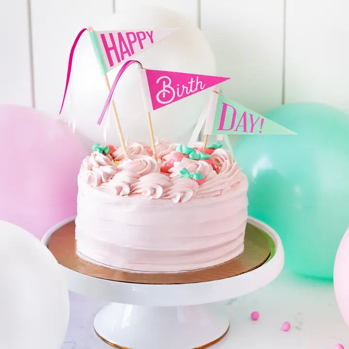 Pink Happy Birthday Cake Topper