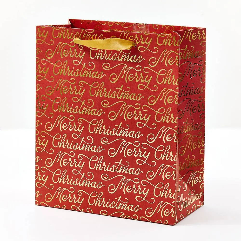 Merry Christmas Script Gold Foil Gift Bag