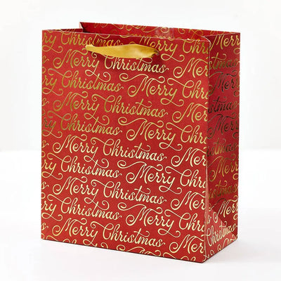 Merry Christmas Script Gold Foil Gift Bag