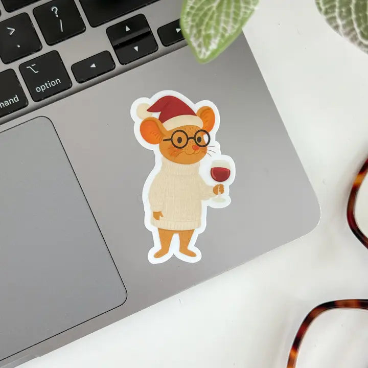 Holiday Wine Mouse Vinyl Christmas Sticker