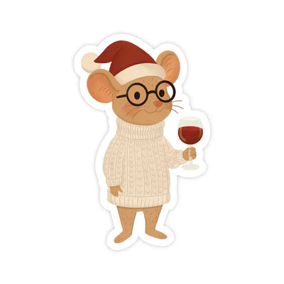 Holiday Wine Mouse Vinyl Christmas Sticker