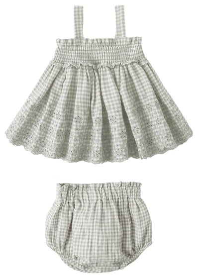 Mae Smocked Top + Bloomer Set Sage Gingham