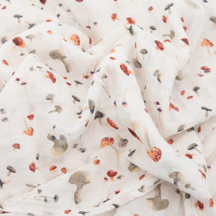 COTTON MUSLIN SWADDLE - MUSHROOMS