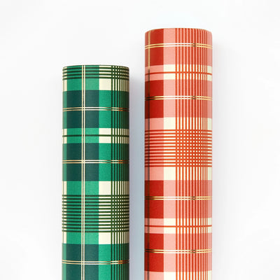 RED AND GREEN PLAID WRAPPING PAPER ROLLS