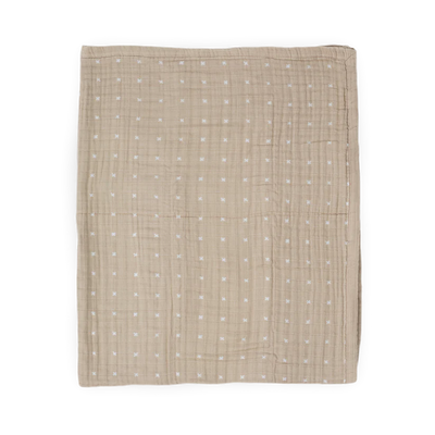 Cotton Muslin Quilted Throw - Taupe Cross