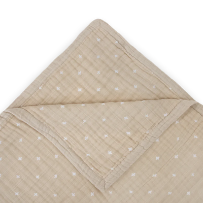 Cotton Muslin Quilted Throw - Taupe Cross