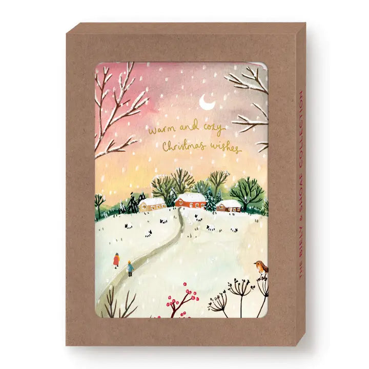 Red Sky Cozy Christmas Boxed Holiday Cards - Set of 10