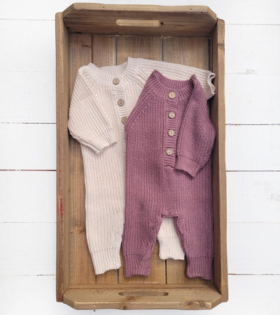 BABY KNIT ROMPER - RICE