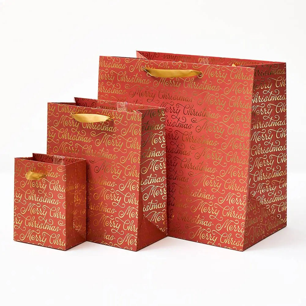 Merry Christmas Script Gold Foil Gift Bag