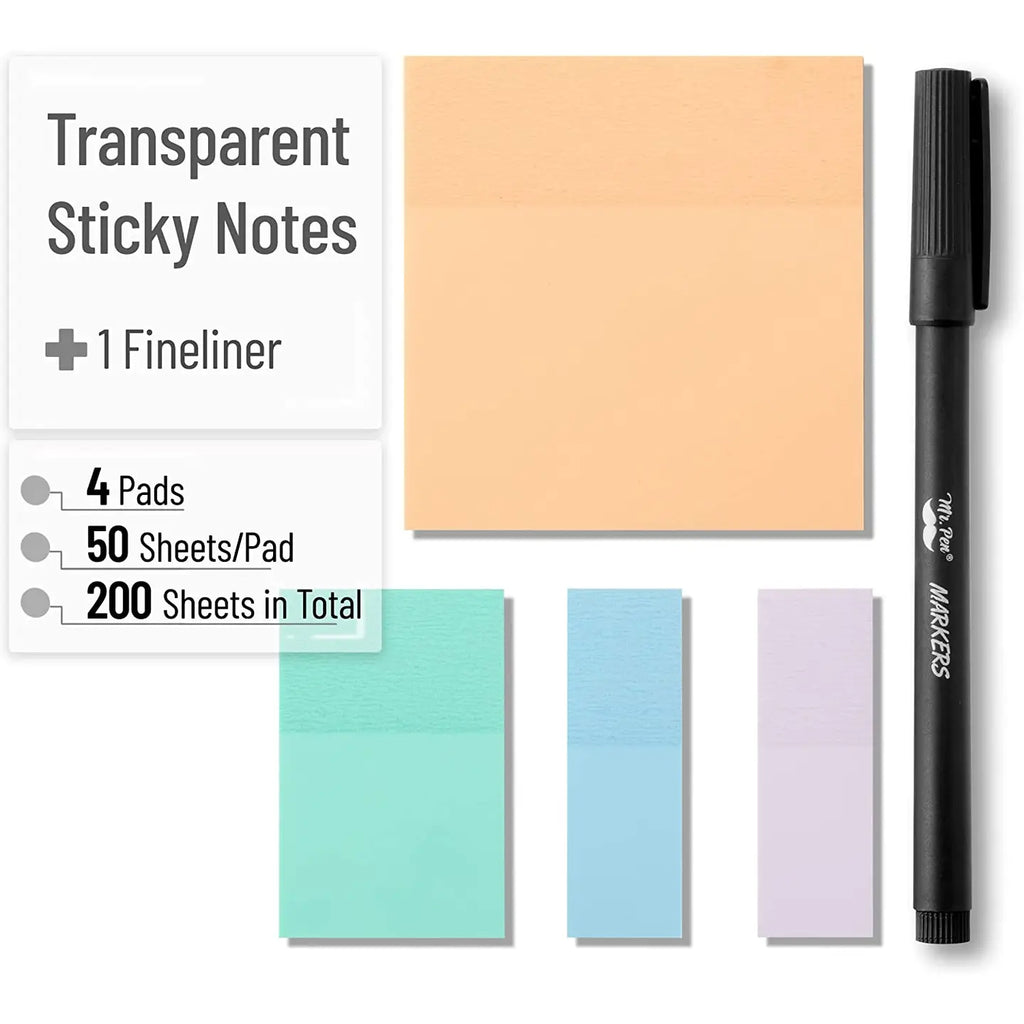Mr. Pen Transparent Sticky Notes - 200 Pastel Colors