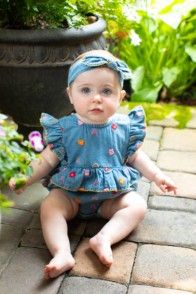 Rainbow Flower Denim Bubble & Headband Set