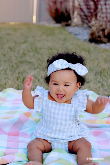 Blue Gingham Sunsuit & Headband Set