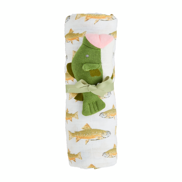 Fish Swaddle & Rattle Set