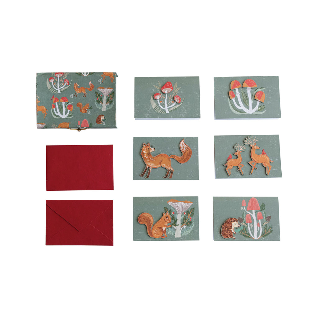 Printed Paper Diecut Christmas Cards w/ Envelopes, 6 Styles, Boxed Set of 6