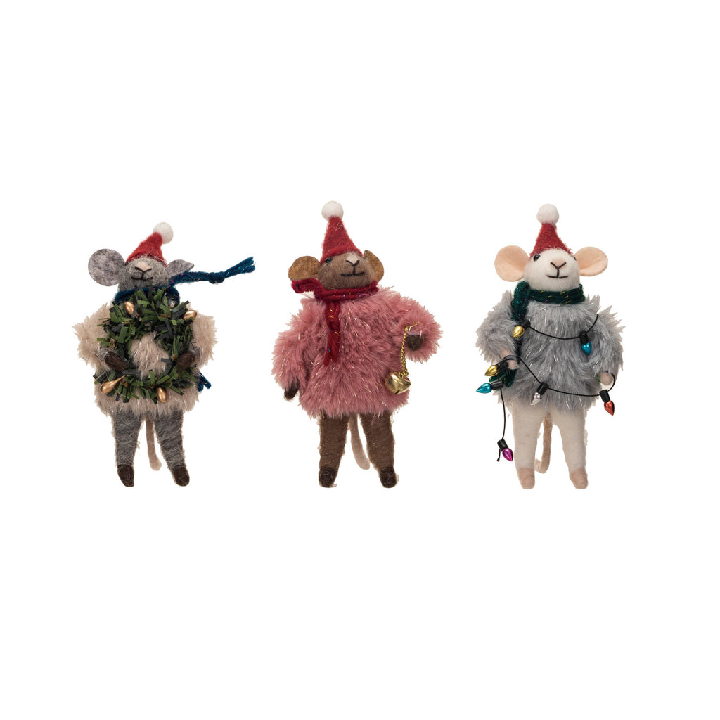 Wool Felt Mice with Faux Fur Sweater