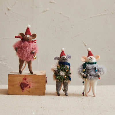 Wool Felt Mice with Faux Fur Sweater