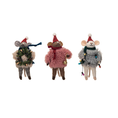 Wool Felt Mice with Faux Fur Sweater