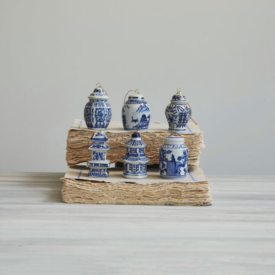 Hand-Painted Stoneware Ginger Jar Ornaments