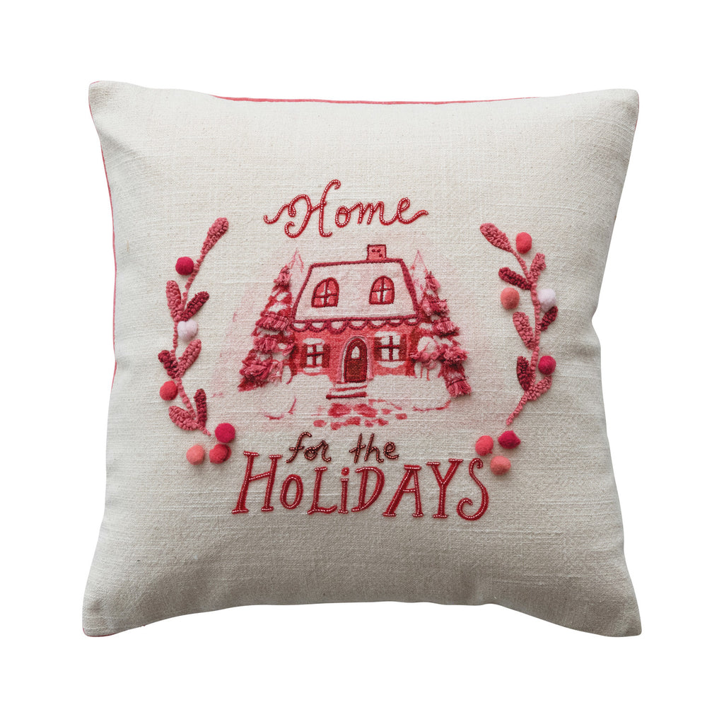 16" Square Cotton Slub Printed Pillow