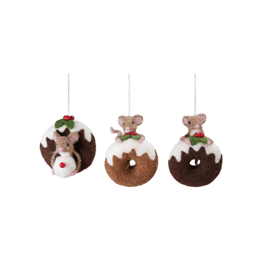 Handmade Wool Felt Mouse on Doughnut Ornament