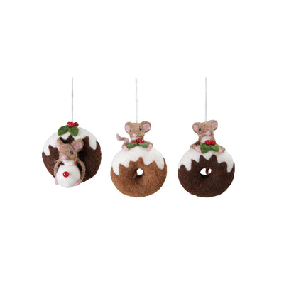 Handmade Wool Felt Mouse on Doughnut Ornament